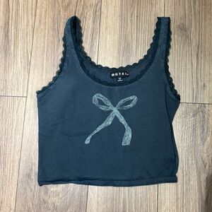 Motel Rocks Black Lace Bow Tank Top